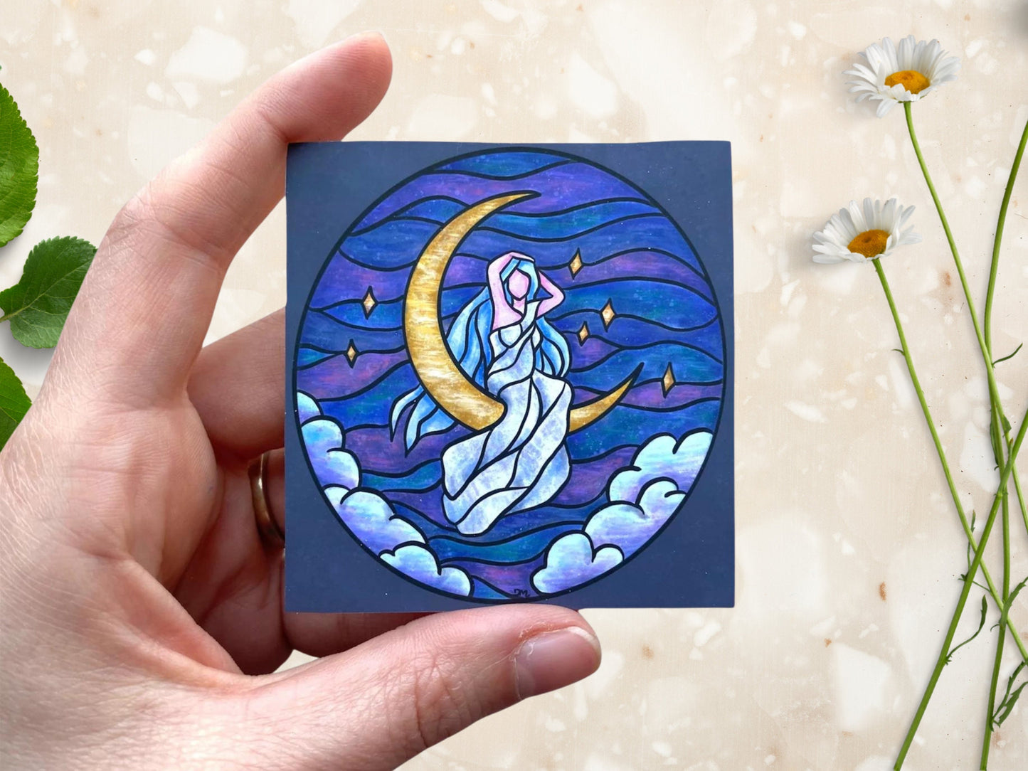 Stained Glass Moon Goddess Sticker | Spiritual Witchy Sticker | Stickers for Women - Debra Marie Art