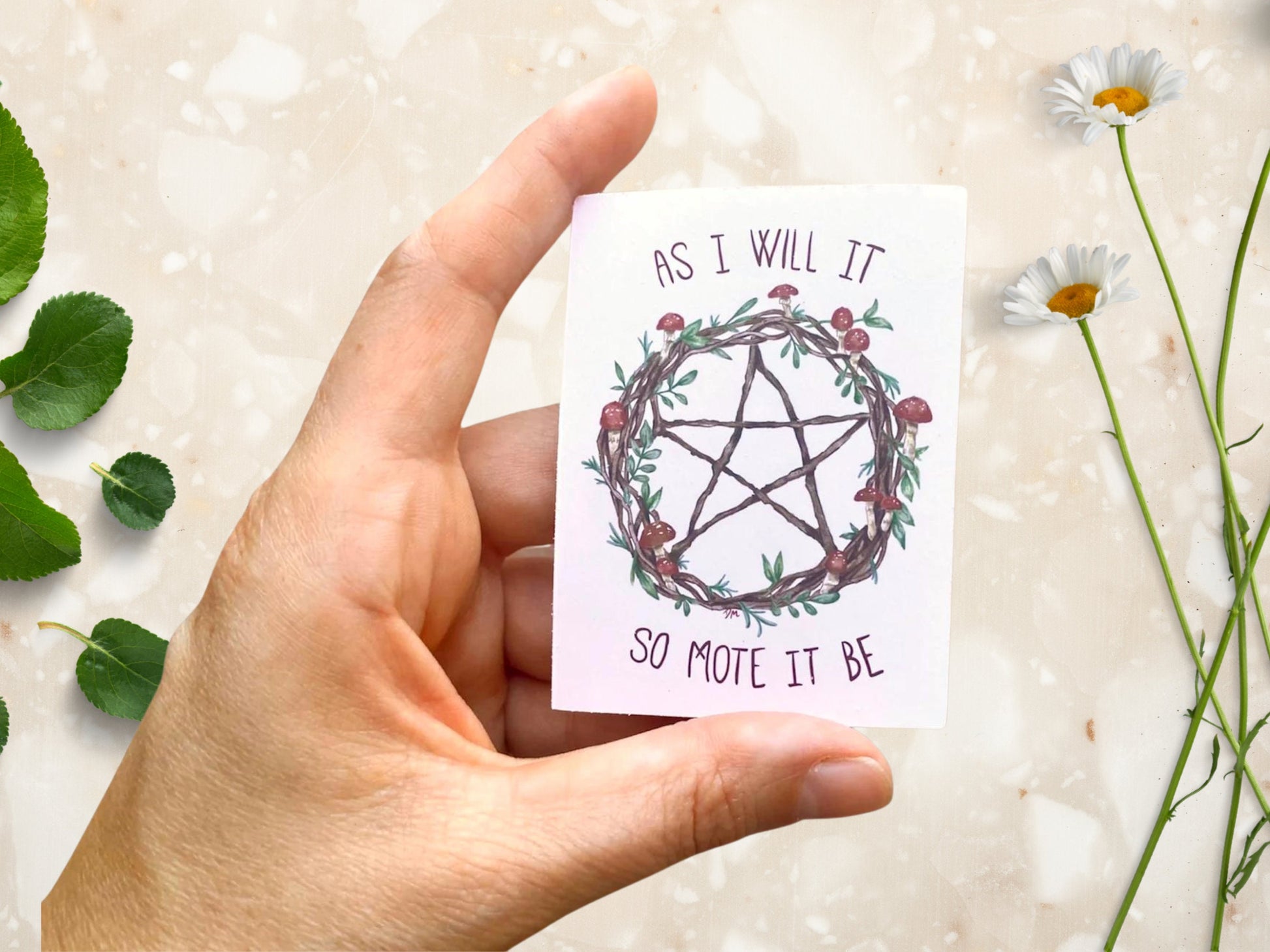 So Mote it Be Pentacle Sticker | Witchy Mushroom Forest Sticker |  Pagan Art Decor - Debra Marie Art