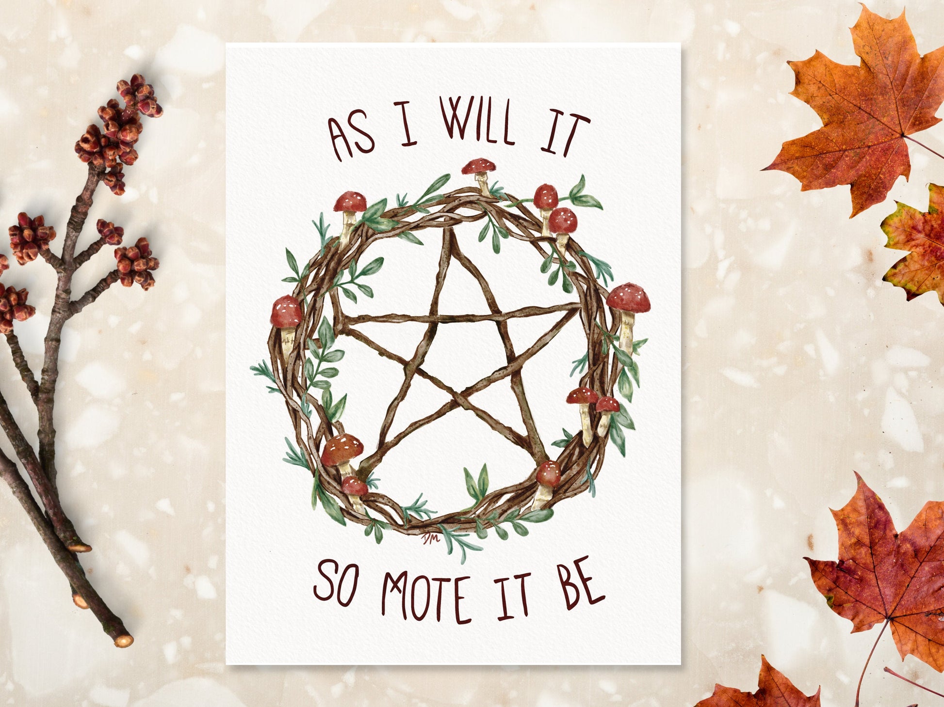 So Mote it Be Mushroom Pentacle Wreath Art Print | Witchy Forest Wall Art |  Pagan Wiccan Home Decor - Debra Marie Art