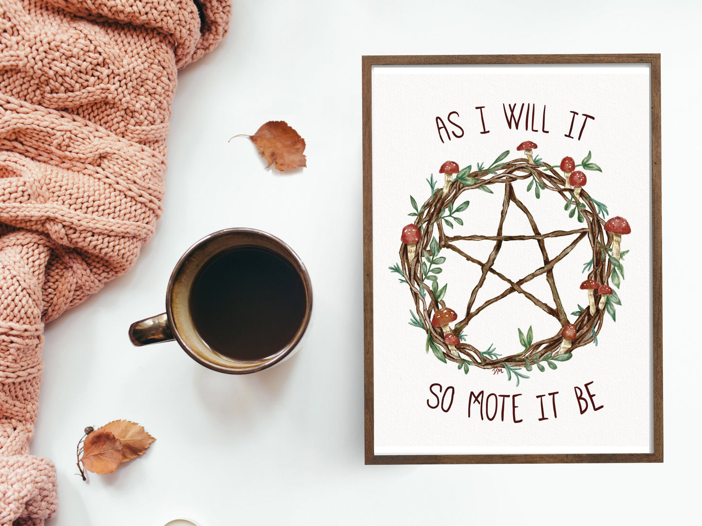 So Mote it Be Mushroom Pentacle Wreath Art Print | Witchy Forest Wall Art |  Pagan Wiccan Home Decor - Debra Marie Art