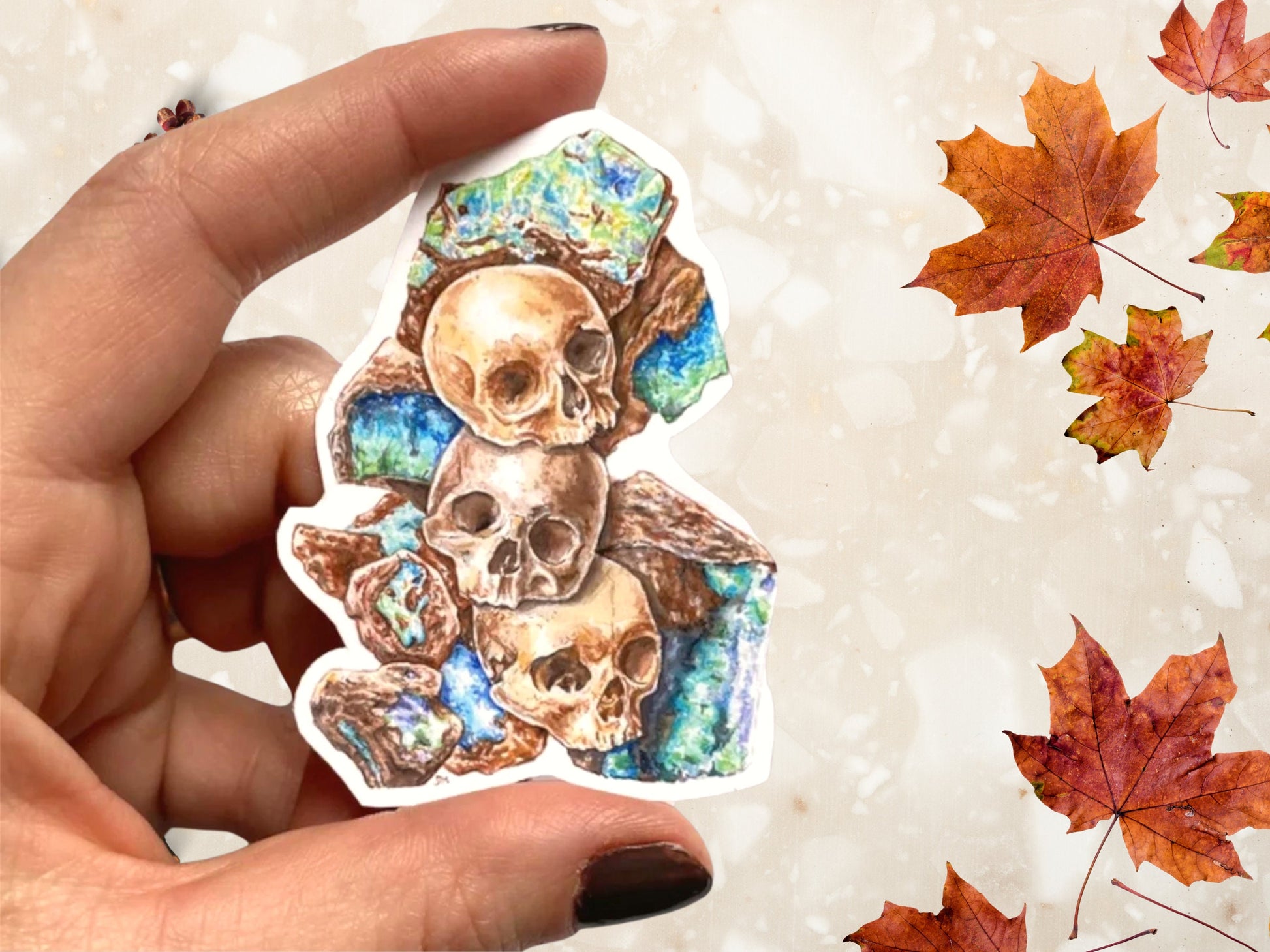 Human Skull Sticker | Opal Crystal Witchy Sticker - Debra Marie Art