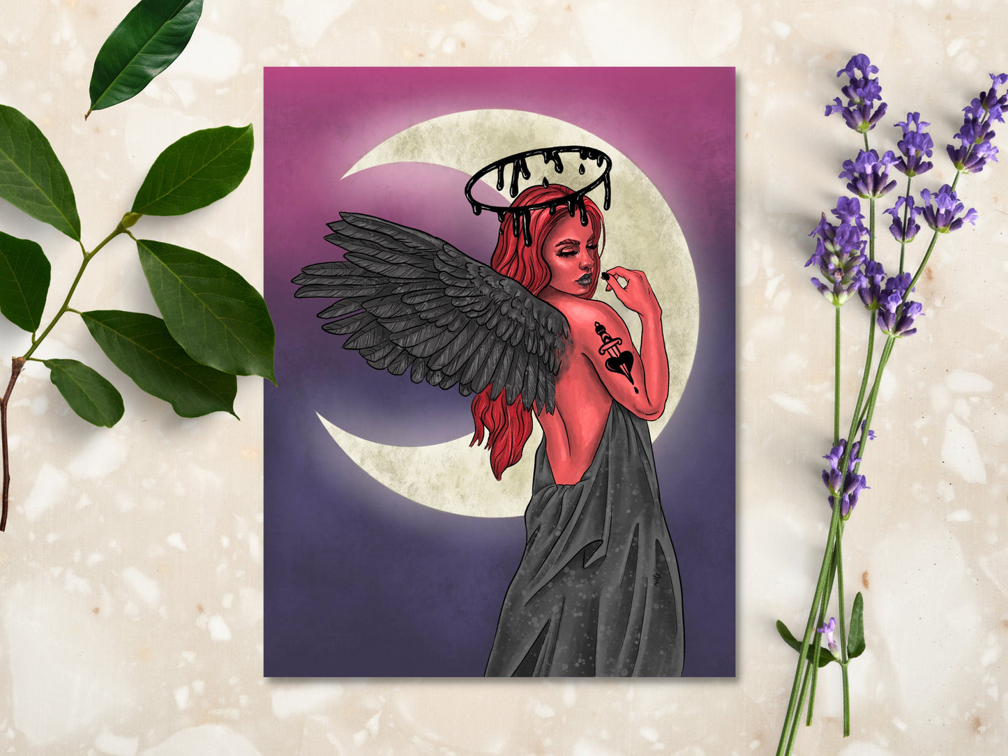 Dark Angel Art Print | Fantasy Witchy Women Wall Art Decor | Gothic Home Decor - Debra Marie Art