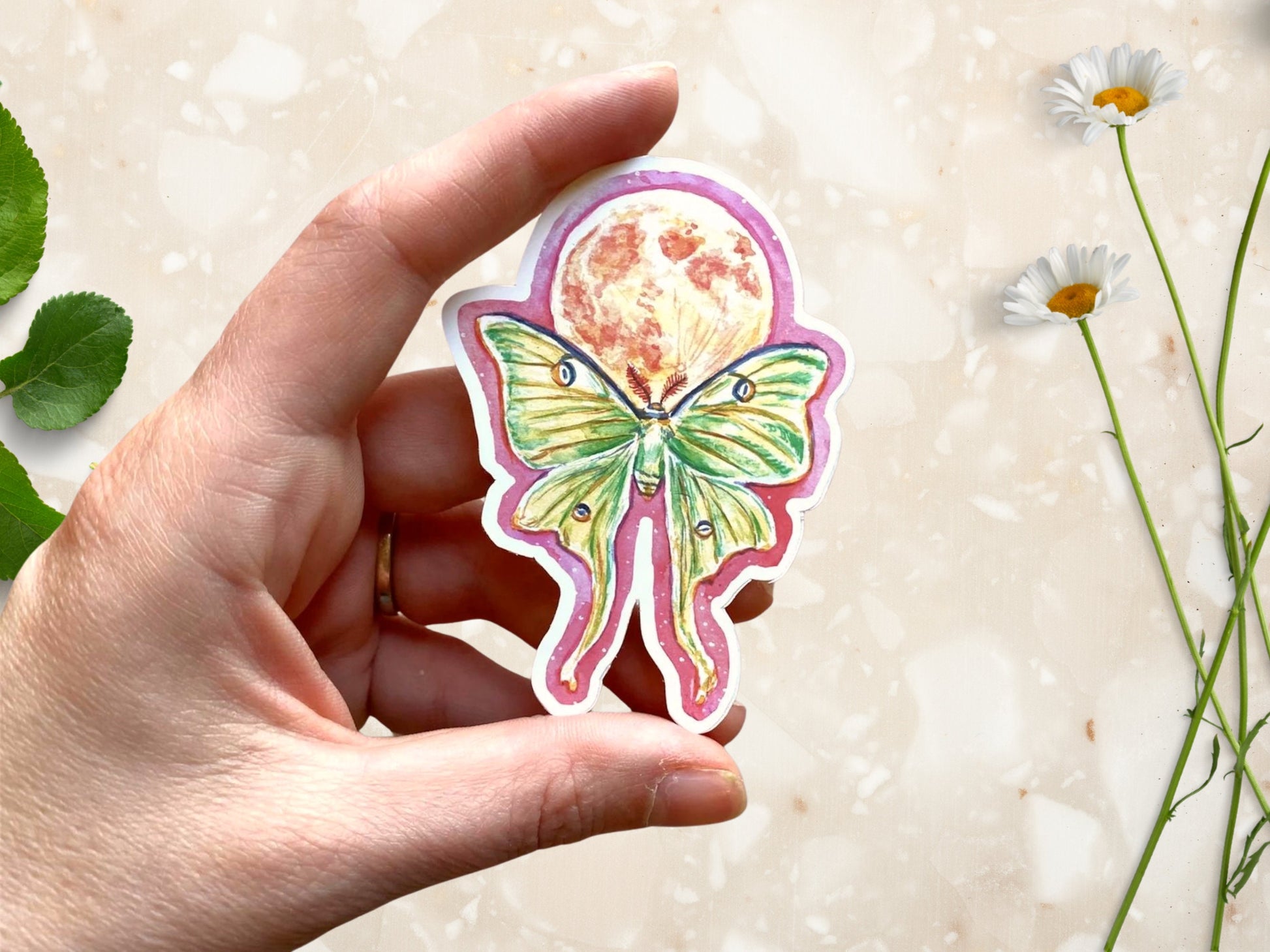 Watercolor Luna Moth Full Moon Sticker | Witchy Magical Fantasy Art Sticker | Colorful Stickers for Witchy Planners - Debra Marie Art