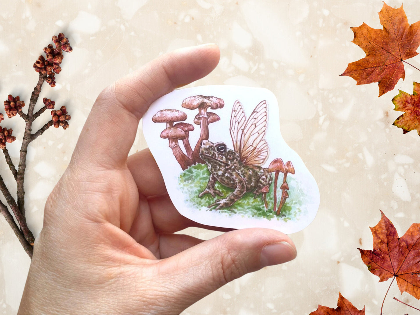 Toad Frog Mushroom Sticker | Witchy Forest Sticker |  Pagan Animal Decor - Debra Marie Art