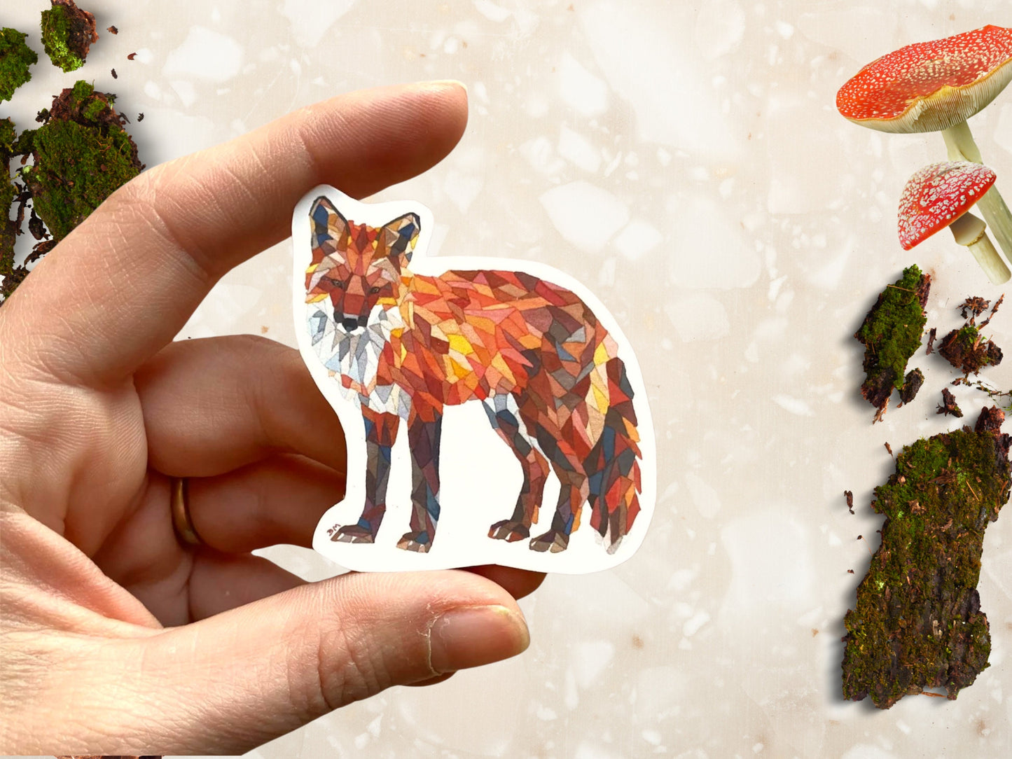 Geometric Red Fox Sticker | Wild Animal Watercolor Sticker - Debra Marie Art