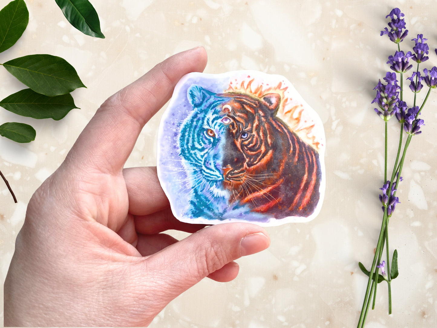 Fantasy Tiger Fire Ice Animal Sticker | Colorful Sticker | Magical Vinyl Sticker Gift Idea - Debra Marie Art