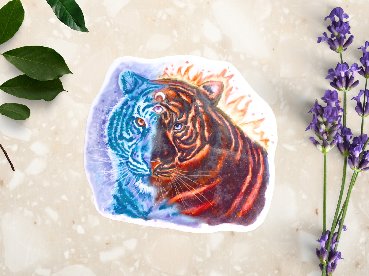 Fantasy Tiger Fire Ice Animal Sticker | Colorful Sticker | Magical Vinyl Sticker Gift Idea - Debra Marie Art