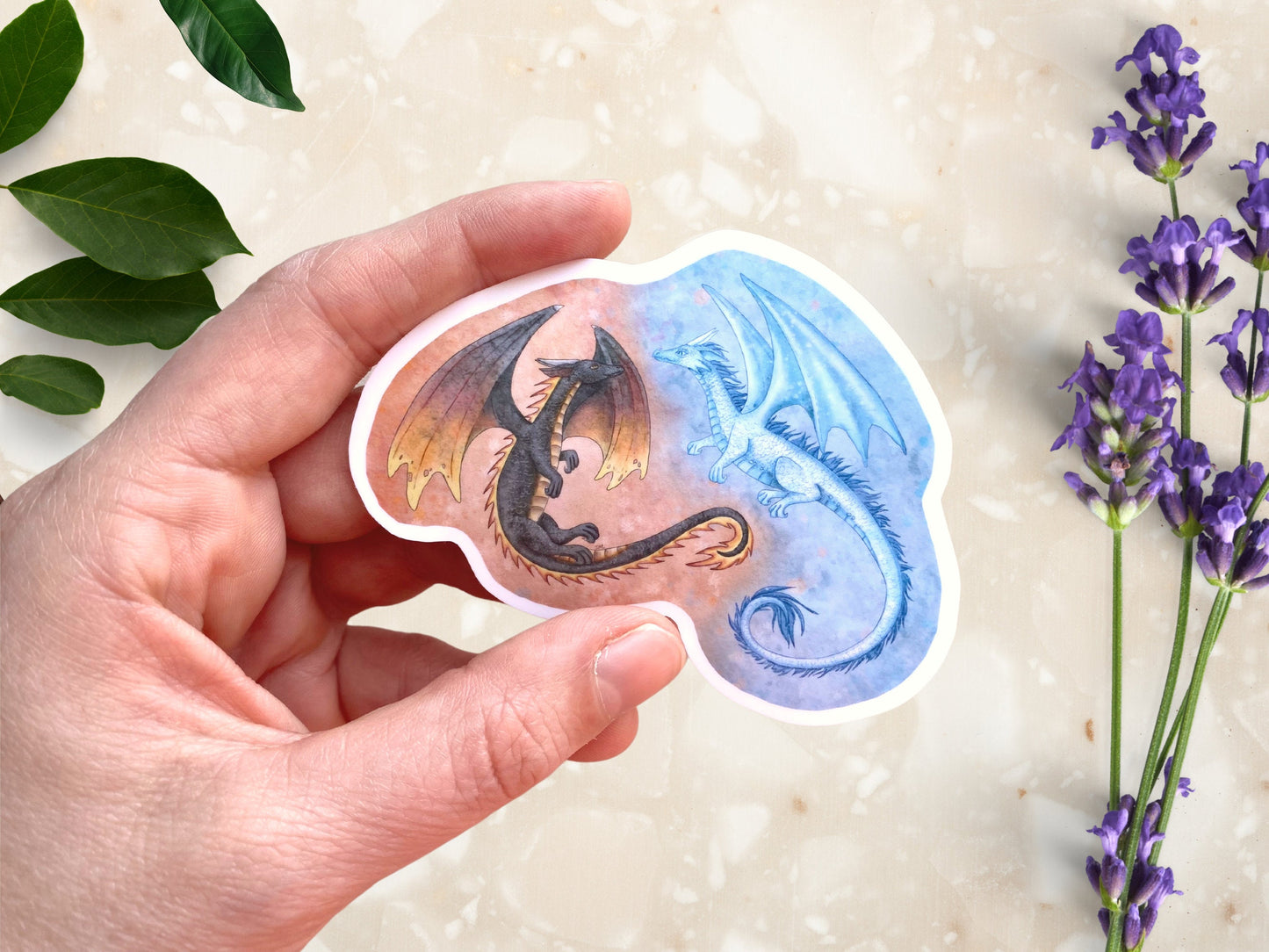 Fantasy Dragon Fire Ice Animal Sticker | Mythological Creature Sticker | Magical Vinyl Sticker Gift Idea - Debra Marie Art