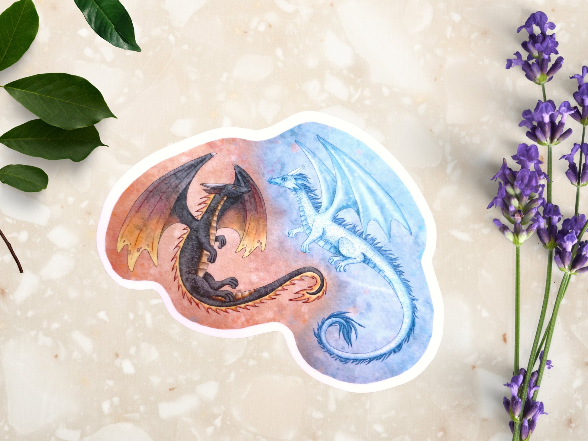 Fantasy Dragon Fire Ice Animal Sticker | Mythological Creature Sticker | Magical Vinyl Sticker Gift Idea - Debra Marie Art