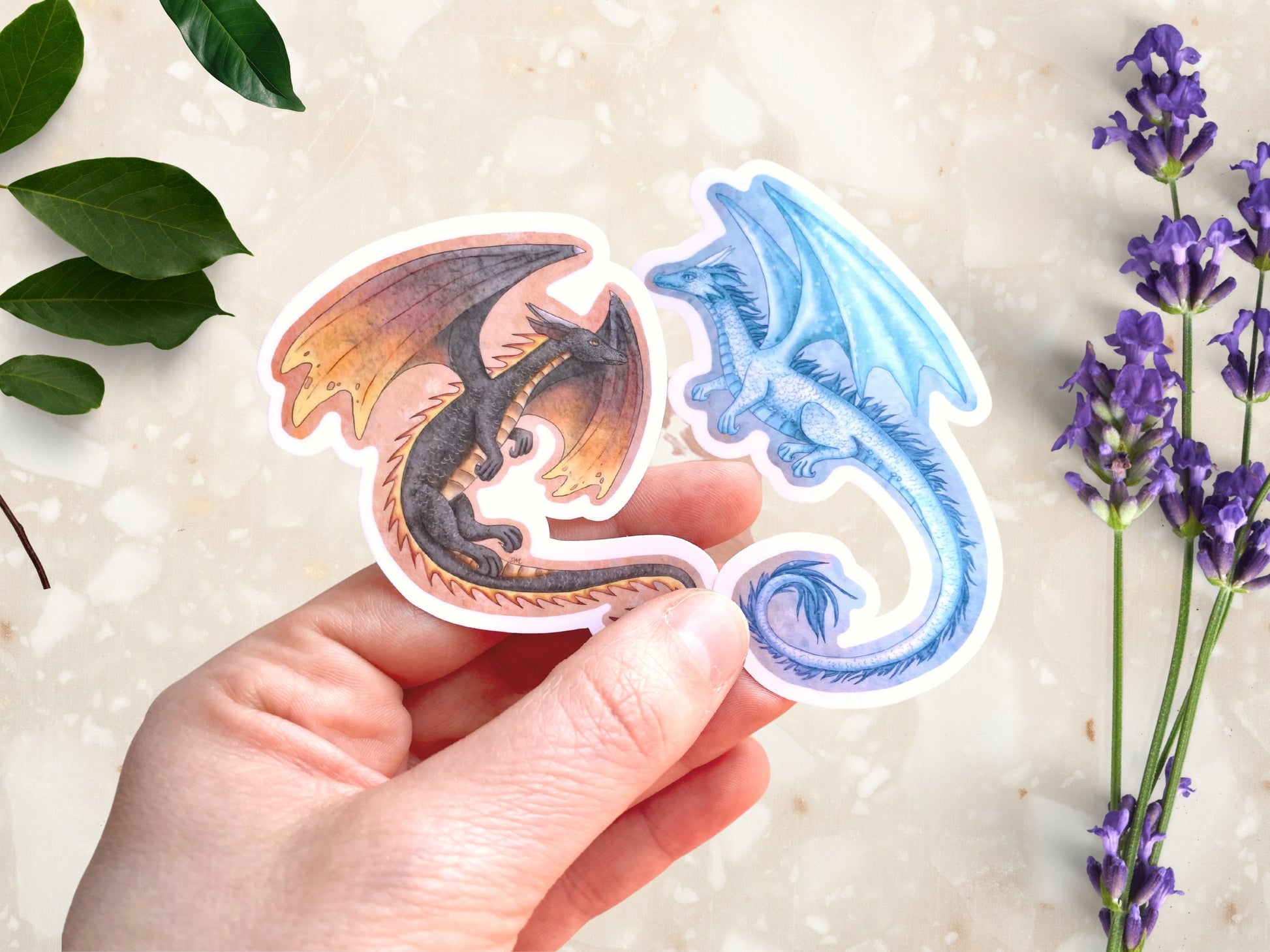 Fantasy Dragon Fire Ice Animal Sticker Set | Mythological Creature Sticker | Magical Vinyl Sticker Gift Idea - Debra Marie Art