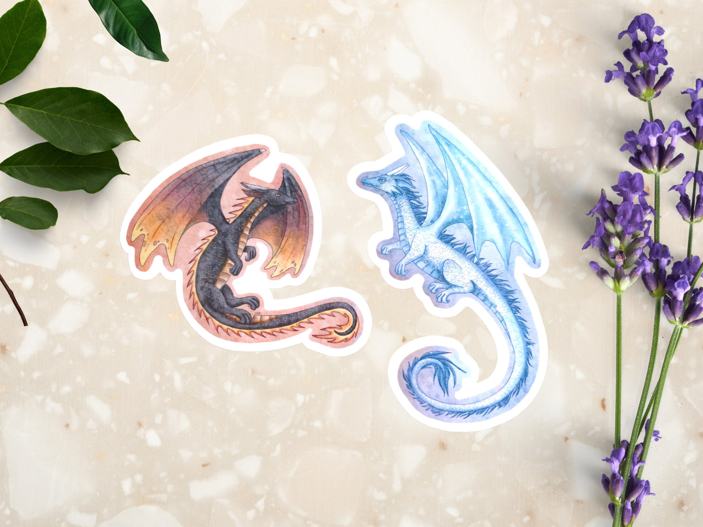 Fantasy Dragon Fire Ice Animal Sticker Set | Mythological Creature Sticker | Magical Vinyl Sticker Gift Idea - Debra Marie Art