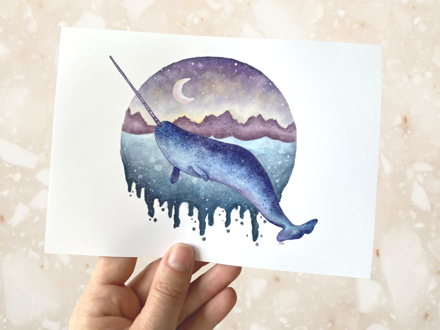 Narwhal Whale Art Print | Ocean Animal Art Room Decor | Fantasy Nautical Decor Wall - Debra Marie Art