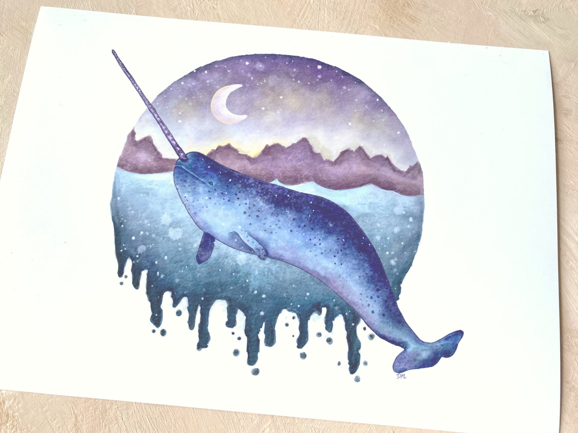 Narwhal Sea Turtle Art Print Set | Fantasy Cute Ocean Animal Decor | Set of 2 Art Prints - Debra Marie Art