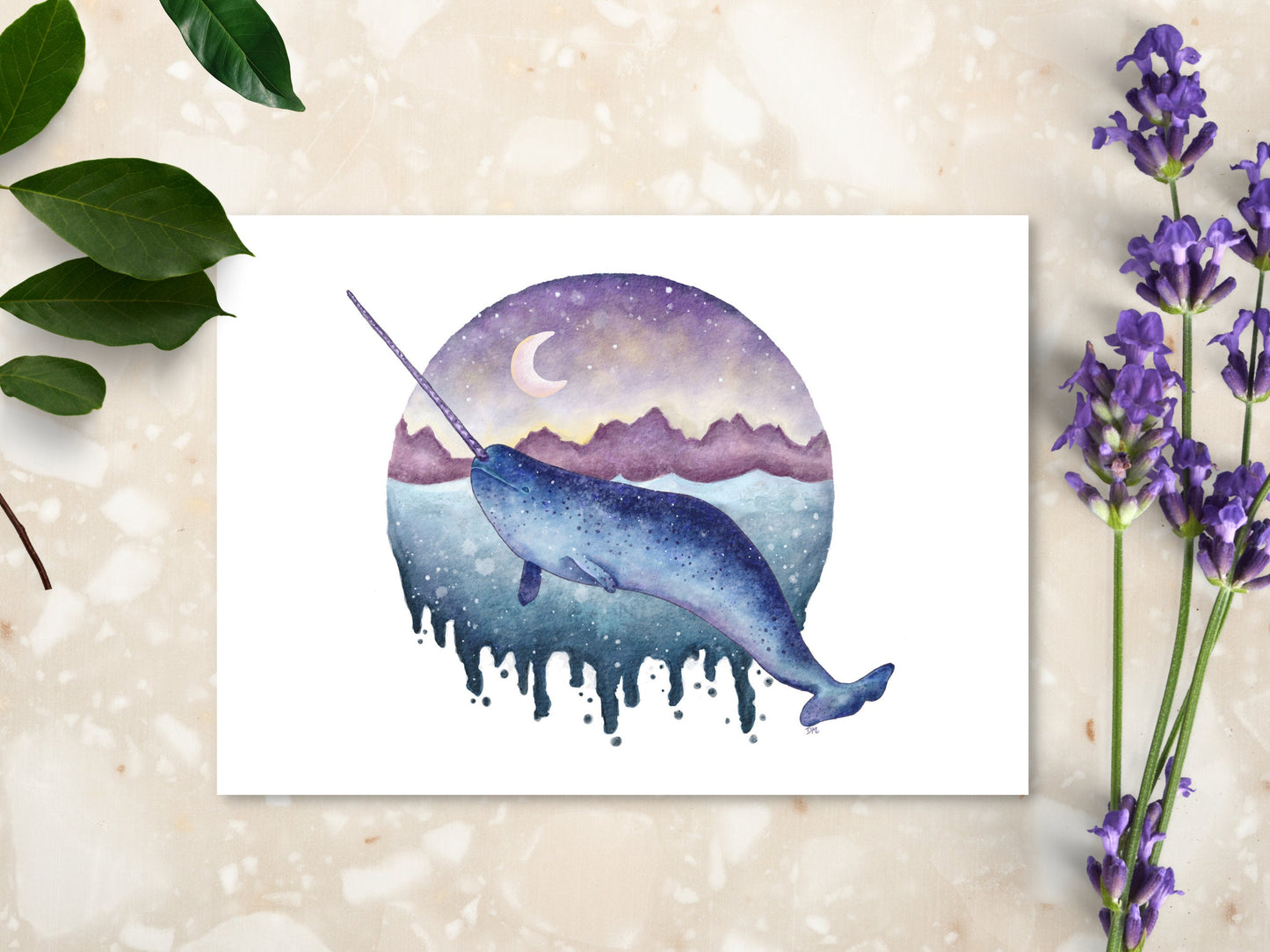 Narwhal Whale Art Print | Ocean Animal Art Room Decor | Fantasy Nautical Decor Wall - Debra Marie Art