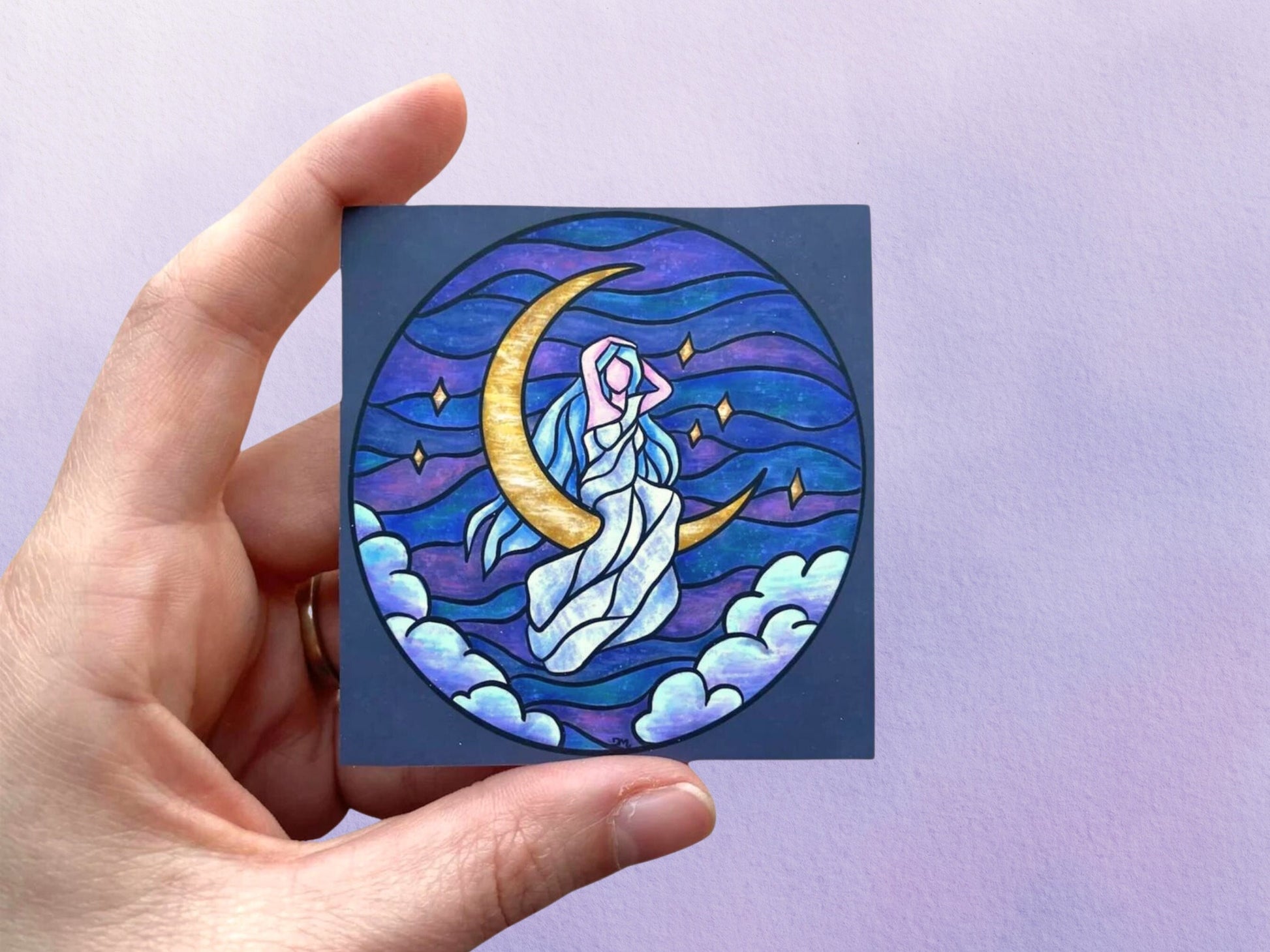 Stained Glass Moon Goddess Sticker | Spiritual Witchy Sticker | Stickers for Women - Debra Marie Art