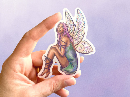 Cute Fairy Fairycore Mushroom Sticker | Cottagecore Fantasy Fairytale Sticker |  Woodland Holographic Vinyl Sticker - Debra Marie Art