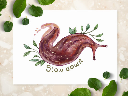 Cute Slug Animal Wall Art Print | Self Care Motivational Nature Decor | Mental Health Cottagecore Home Decor - Debra Marie Art