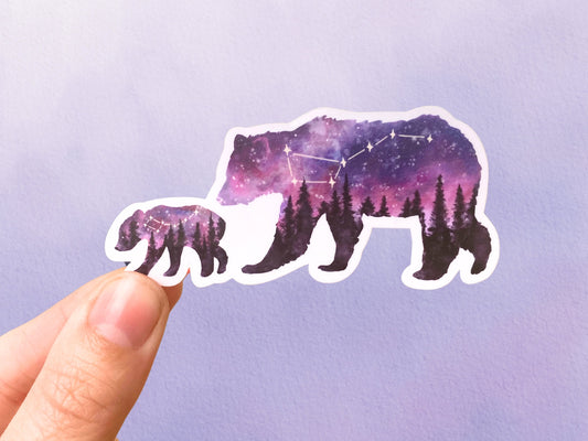 Constellation Celestial Bear Sticker | Ursa Major Minor Fantasy Animal Sticker |  Mama Baby Bear Cute Vinyl Sticker For Water Bottle - Debra Marie Art