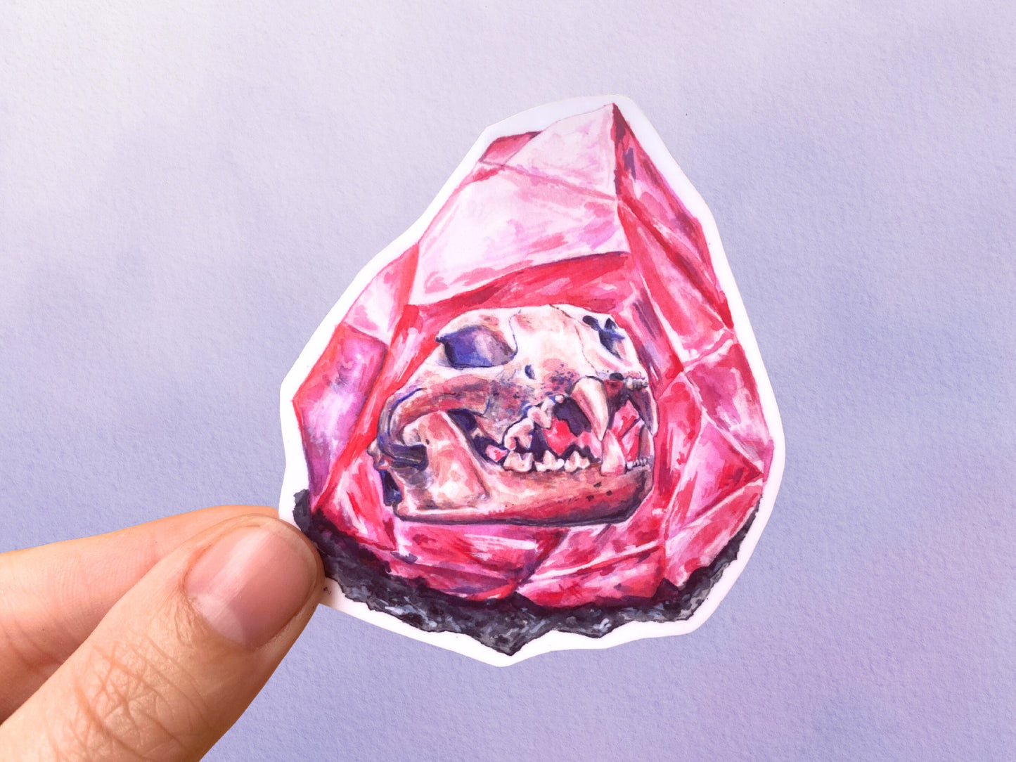 Cat Animal Skull Sticker | Pink Crystal Witchy Sticker - Debra Marie Art