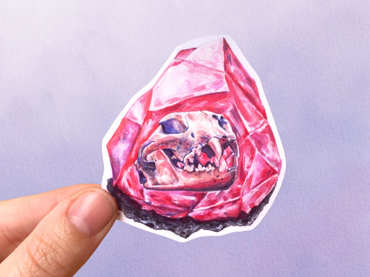 Cat Animal Skull Sticker | Pink Crystal Witchy Sticker - Debra Marie Art