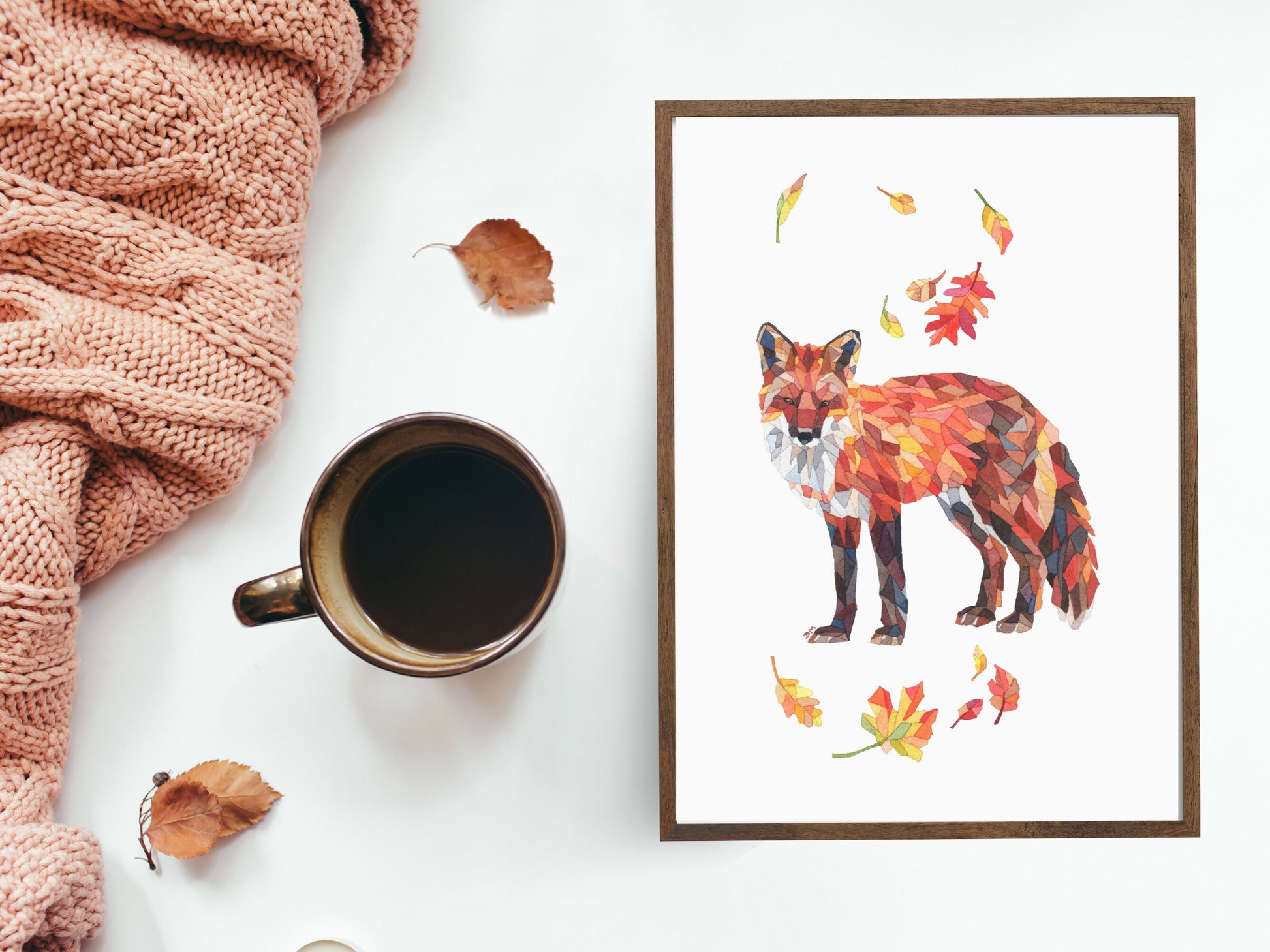 Watercolor Geometric Fall Fox Print Wildlife Art Print Gift, Abstract Animals, Woodland Animal Print, Autumn Decor - Debra Marie Art