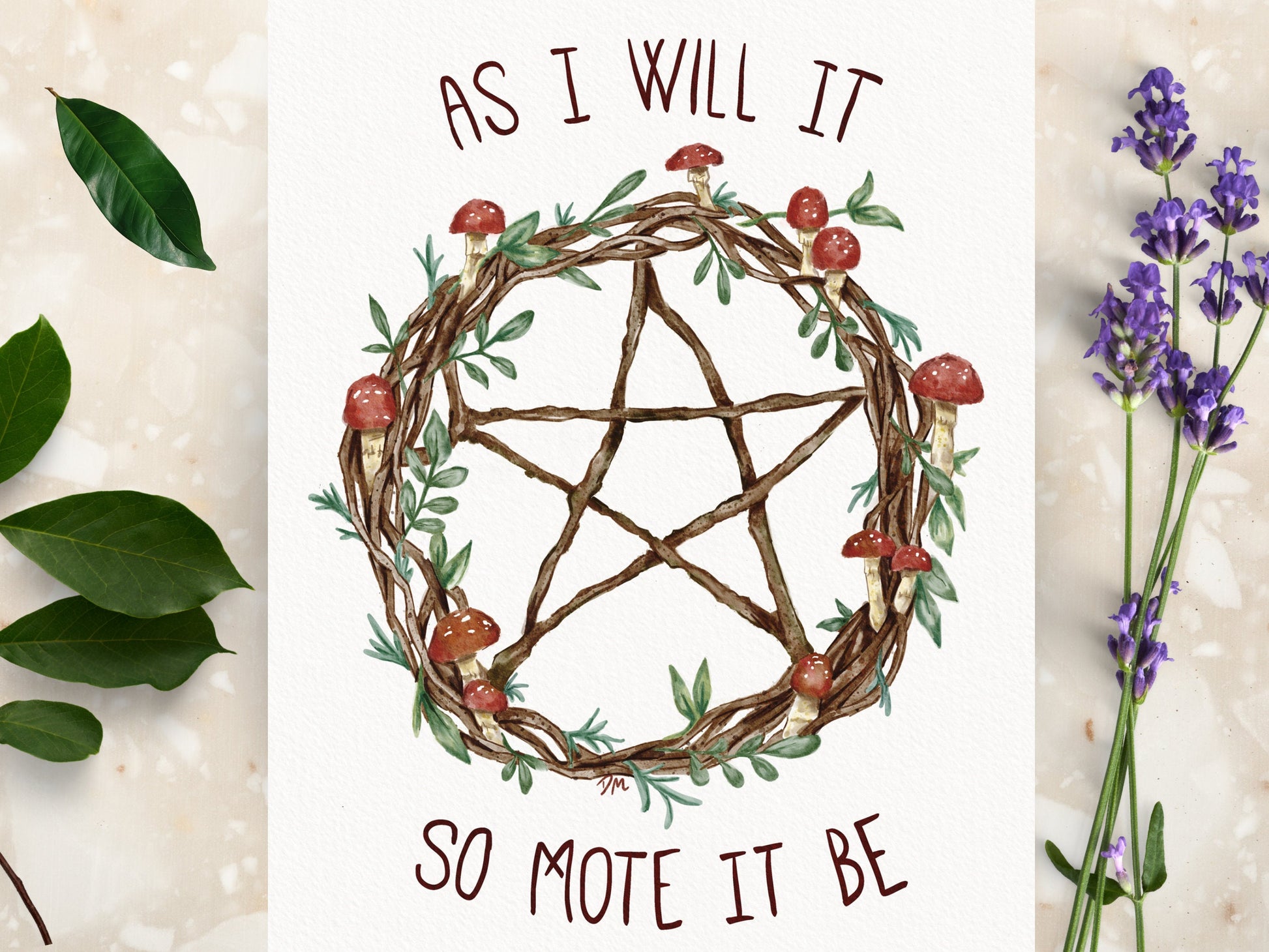 So Mote it Be Mushroom Pentacle Wreath Art Print | Witchy Forest Wall Art |  Pagan Wiccan Home Decor - Debra Marie Art