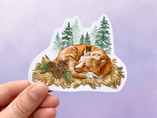 Sleeping Fox Animal Sticker | Cottagecore Sticker |  Woodland Vinyl Sticker - Debra Marie Art