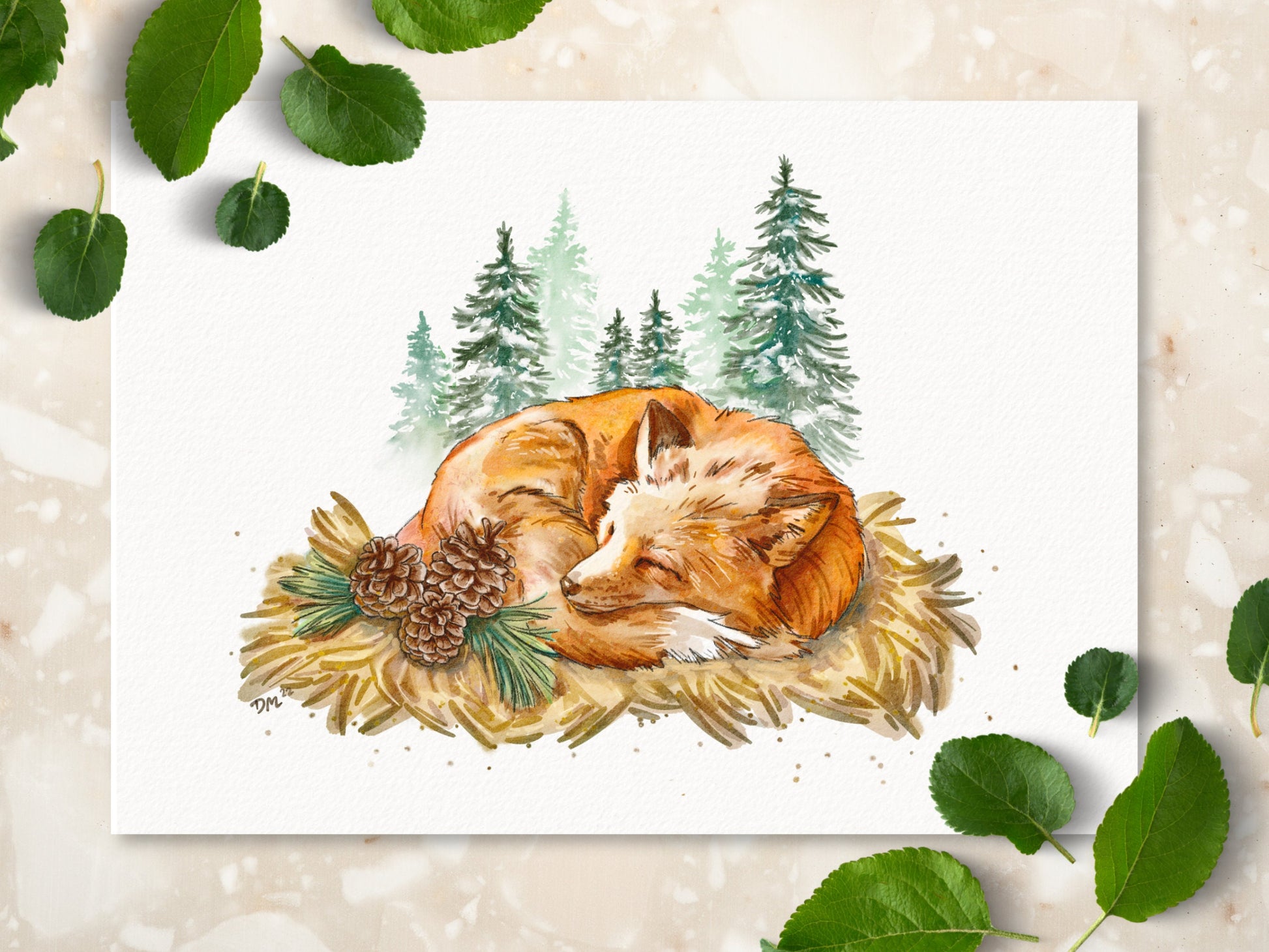 Sleeping Fox Animal Art Print | Enchanted Forest Wall Art |  Cozy Home Decor - Debra Marie Art