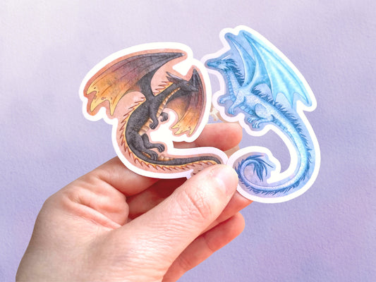 Fantasy Dragon Fire Ice Animal Sticker Set | Mythological Creature Sticker | Magical Vinyl Sticker Gift Idea - Debra Marie Art