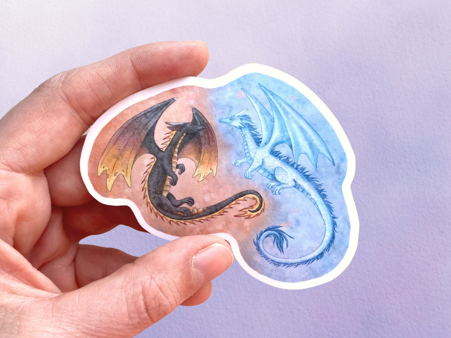 Fantasy Dragon Fire Ice Animal Sticker | Mythological Creature Sticker | Magical Vinyl Sticker Gift Idea - Debra Marie Art