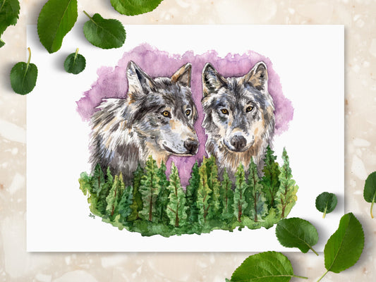 Grey Wolf Art Print Wall Decor | Animal Cabin Wall Decor Gift | Watercolor Nursery Woodland Wall Art - Debra Marie Art