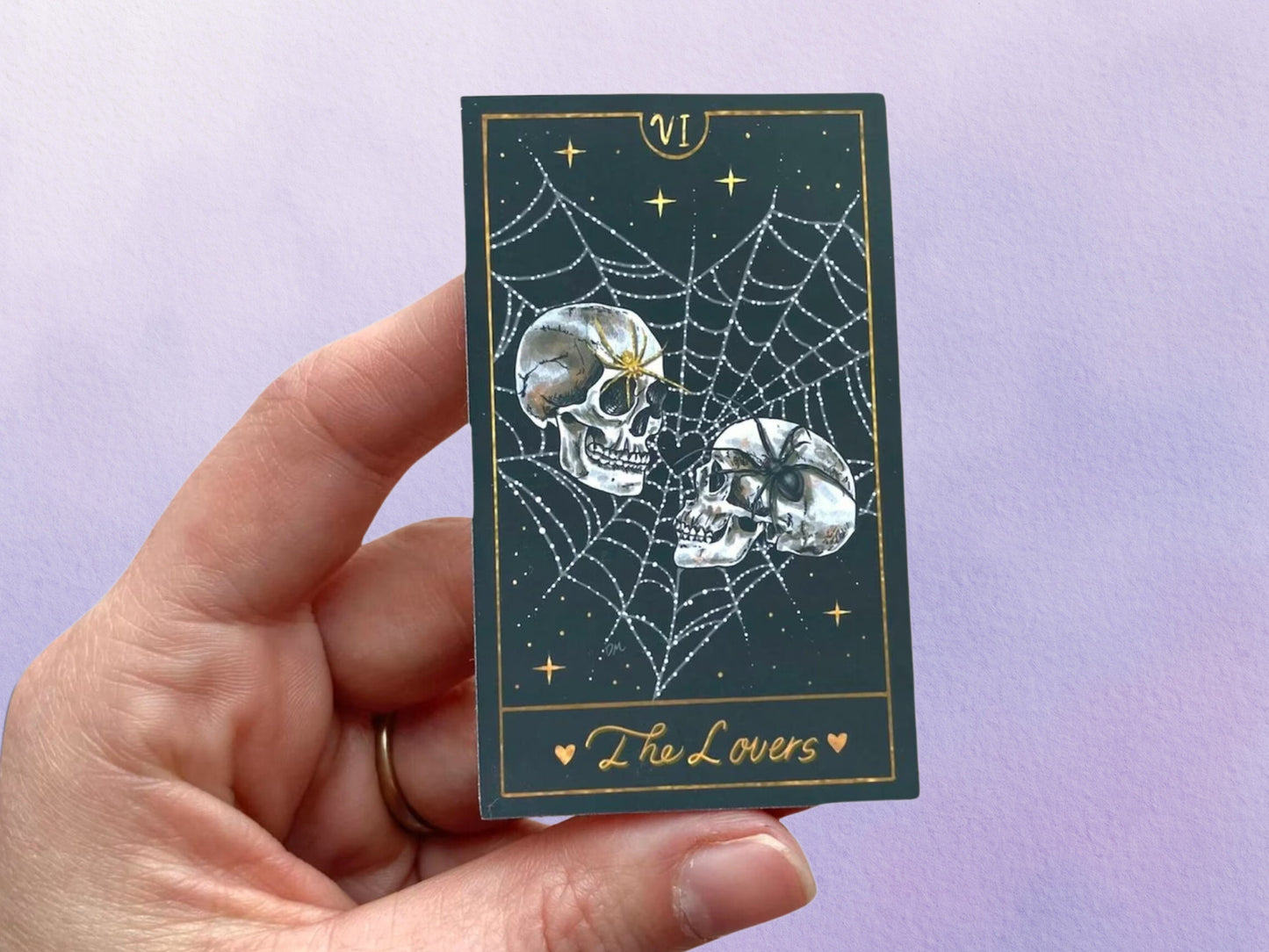 Creepy Spider Skull Tarot Lovers Sticker | Witchy Spooky Art Sticker | Gothic Vinyl Stickers for Water Bottle - Debra Marie Art