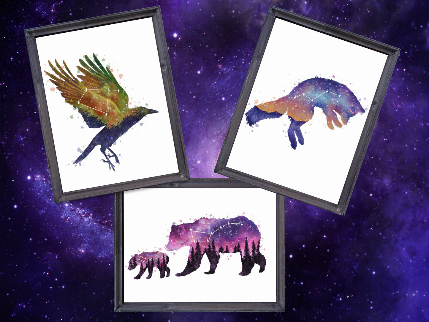 Constellation Animal Gallery Print Set | Cute Celestial Space Wall Decor | Set of 3 Art Prints - Debra Marie Art