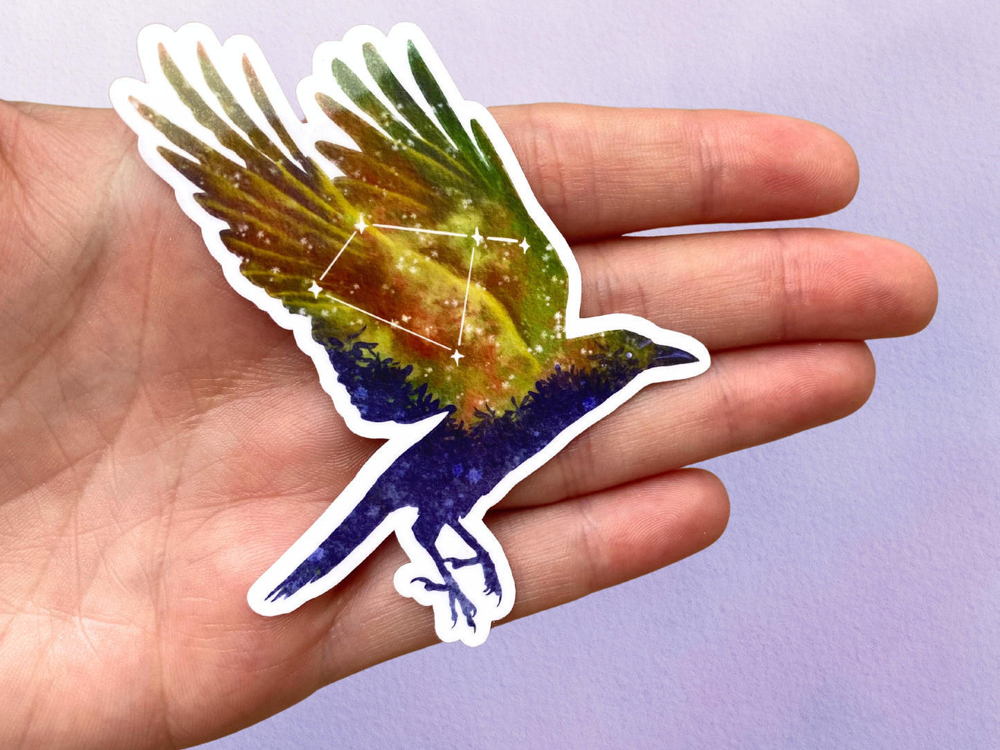 Constellation Celestial Crow Bird Sticker | Cool Space Animal Sticker | Vinyl Sticker For Water Bottle - Debra Marie Art