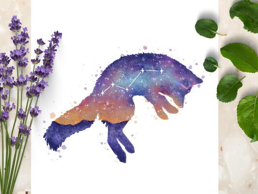 Space Fox Constellation Animal Wall Art Print | Celestial Nature Decor | Night Sky Astronomy Home Gift - Debra Marie Art