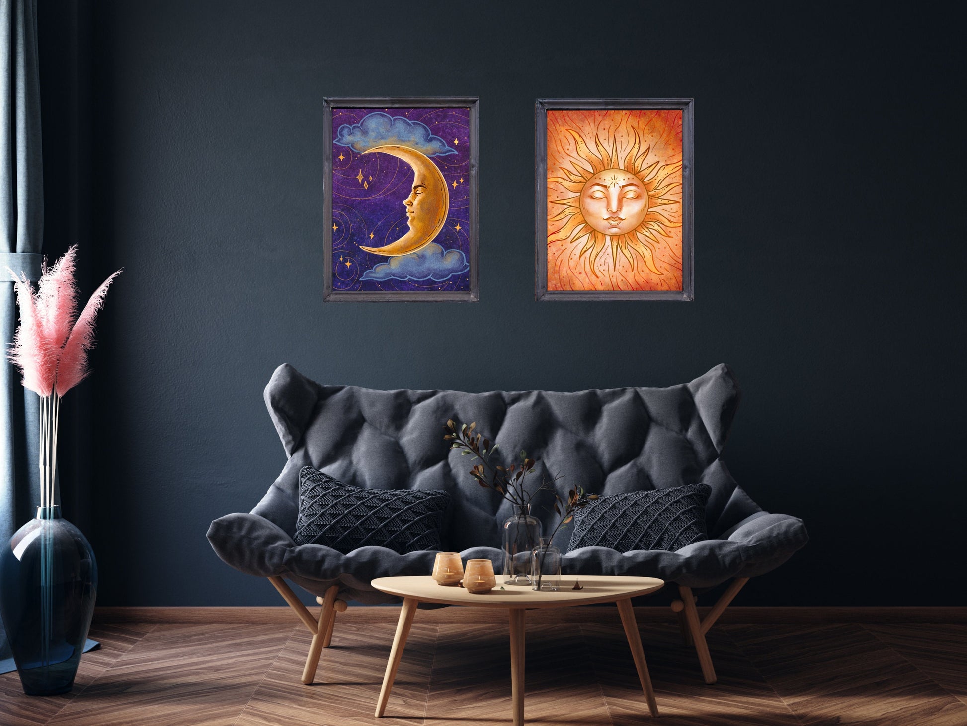 Sun and Moon Art Print Set | Witchy Spiritual Decor | Celestial Set of 2 Art Prints - Debra Marie Art