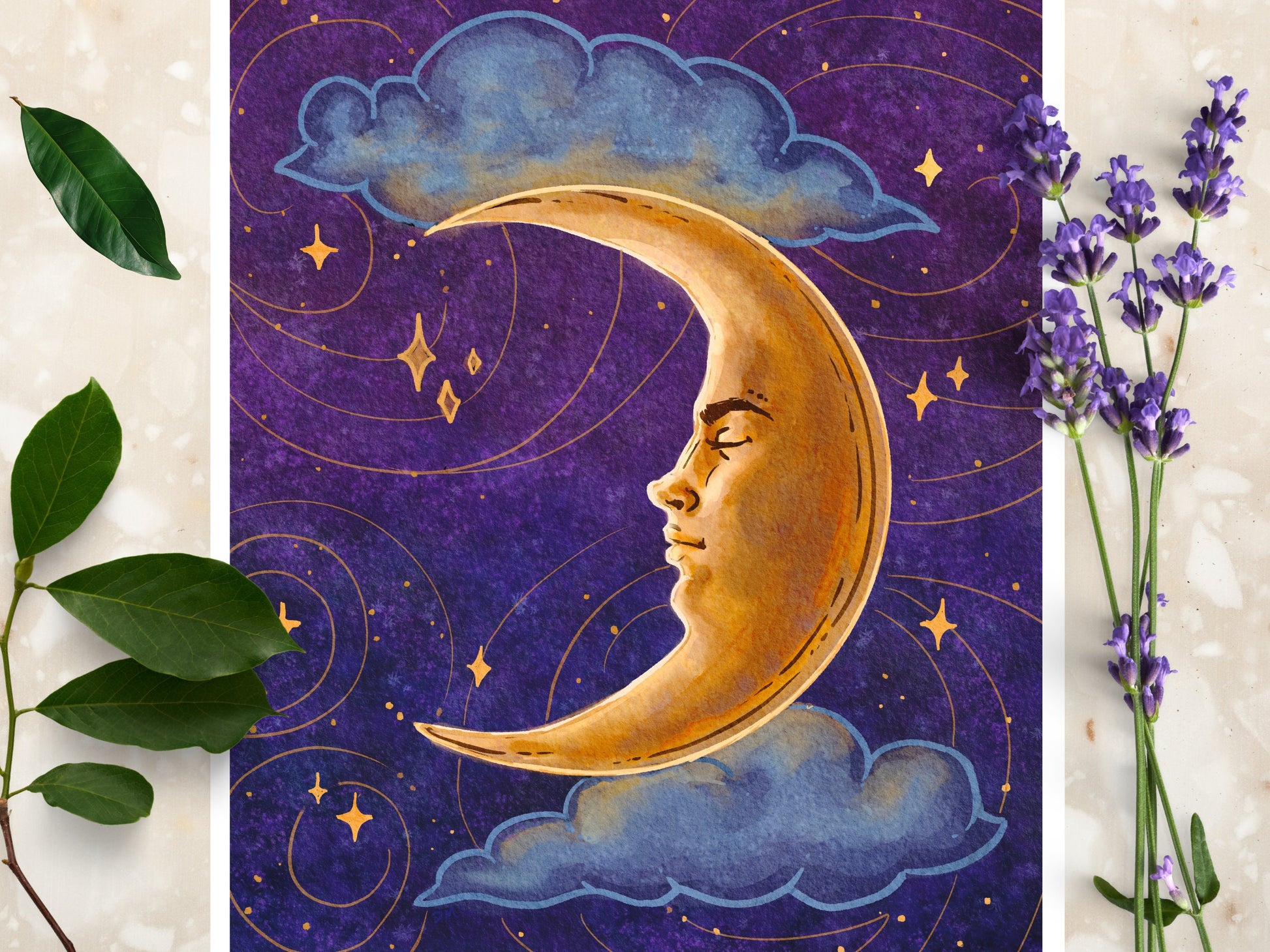 Spiritual Crescent Moon Art Print | Witchy Poster Wall Art | Celestial Night Sky Home Decor - Debra Marie Art