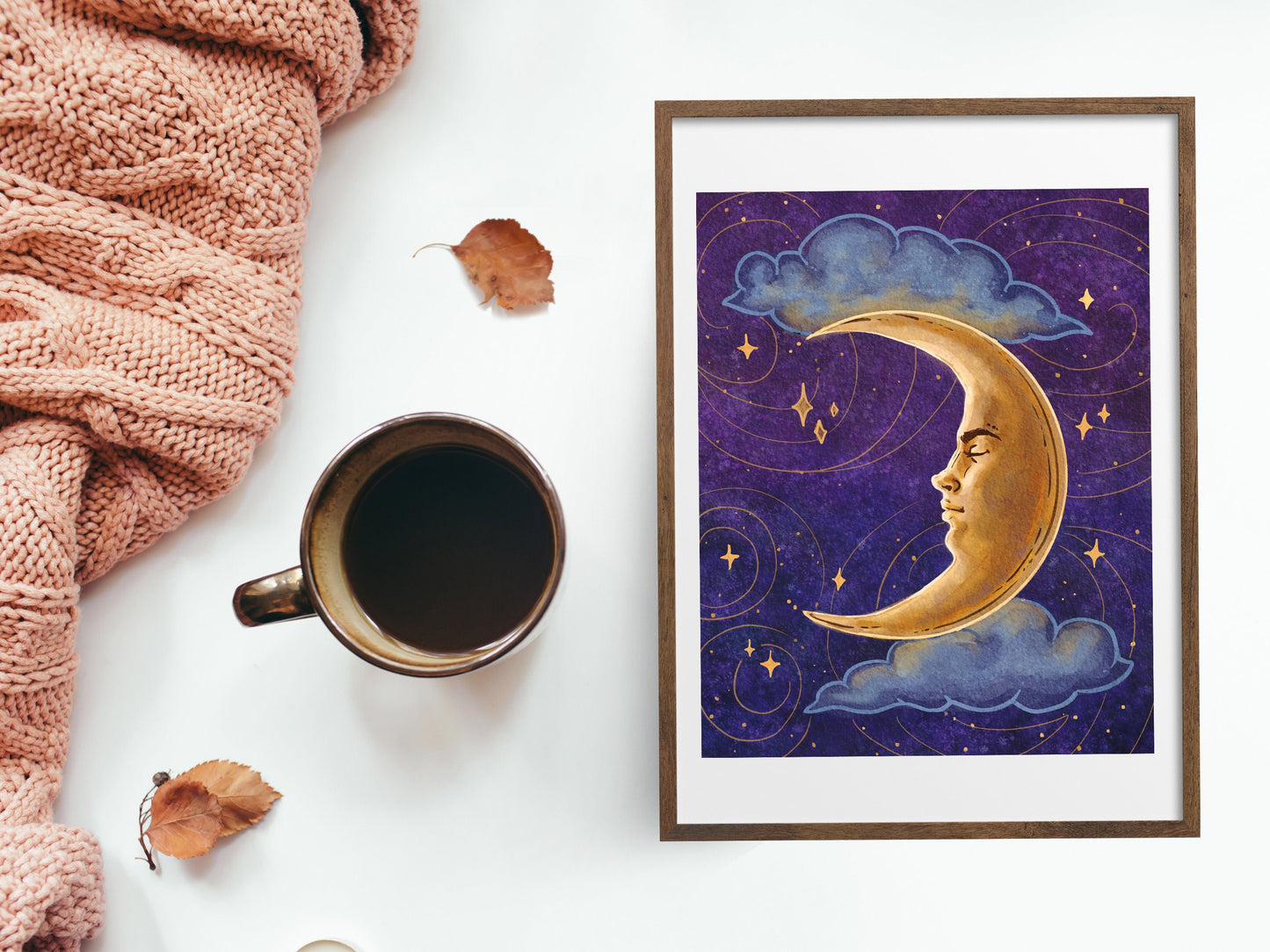 Spiritual Crescent Moon Art Print | Witchy Poster Wall Art | Celestial Night Sky Home Decor - Debra Marie Art