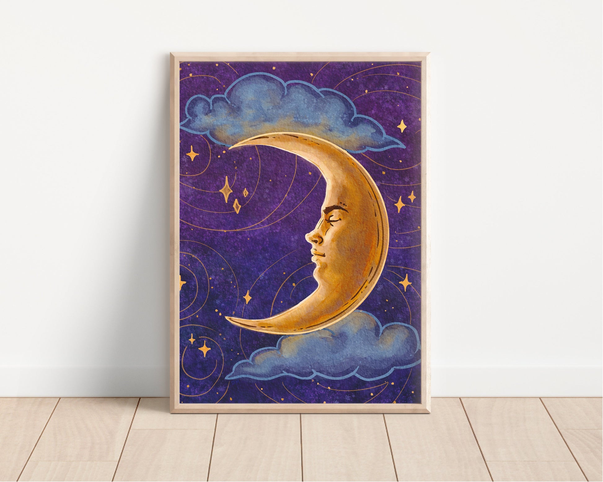 Spiritual Crescent Moon Art Print | Witchy Poster Wall Art | Celestial Night Sky Home Decor - Debra Marie Art