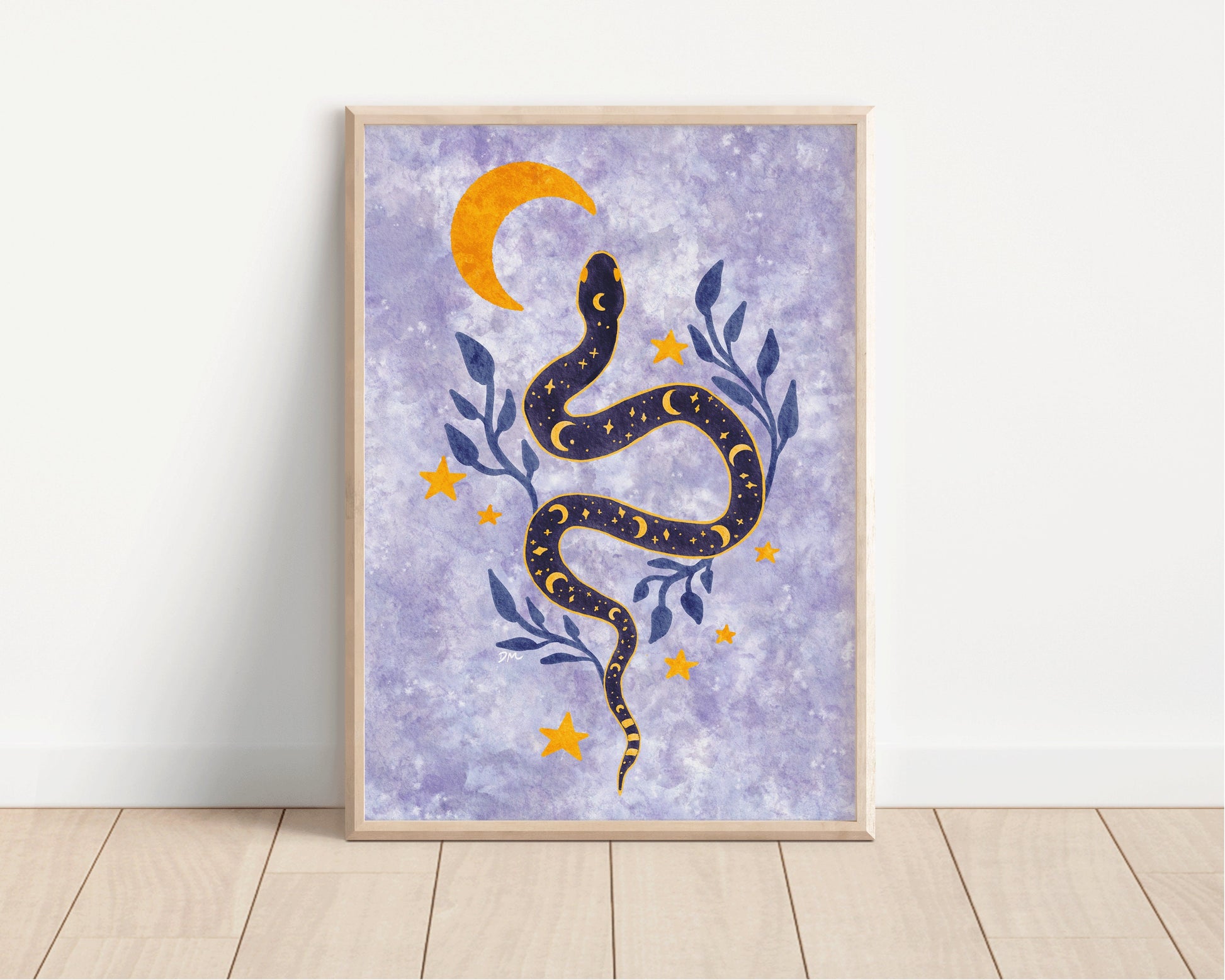 Witchy Snake Moon Art Print | Nature Wall Art | Celestial Animal Home Decor - Debra Marie Art