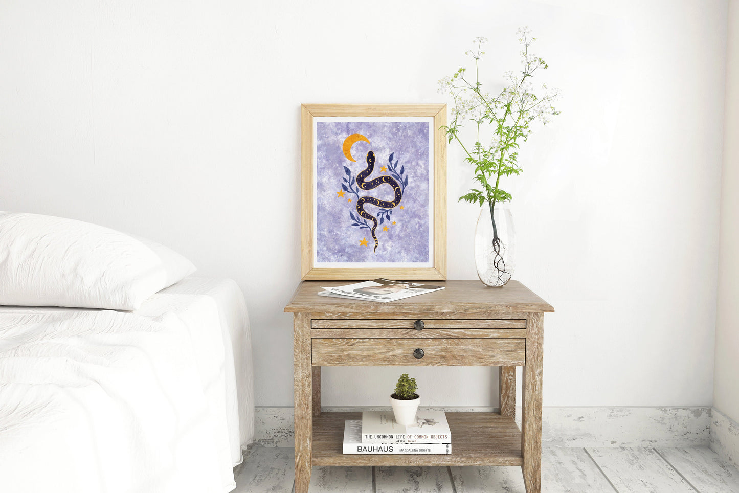 Witchy Snake Moon Art Print | Nature Wall Art | Celestial Animal Home Decor - Debra Marie Art