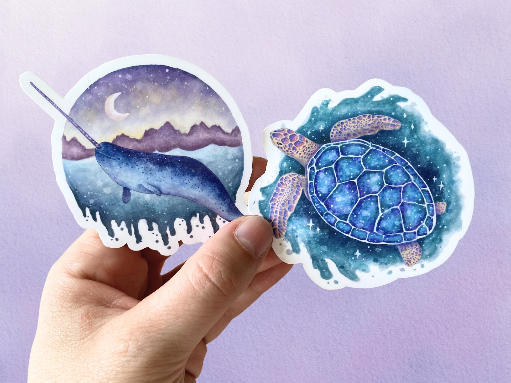 Sea Turtle Narwhal Animal Sticker Set | Nautical Ocean Animal Stickers - Debra Marie Art