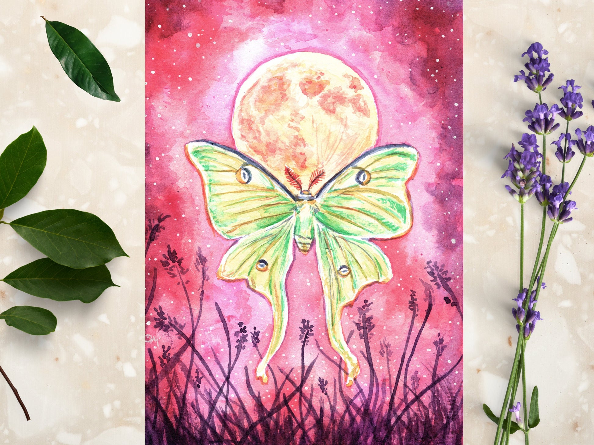 Luna Moth Moon Art Print | Witchy Magical Nature Inspired Art Decor | Witchy Moon Decor Wall - Debra Marie Art