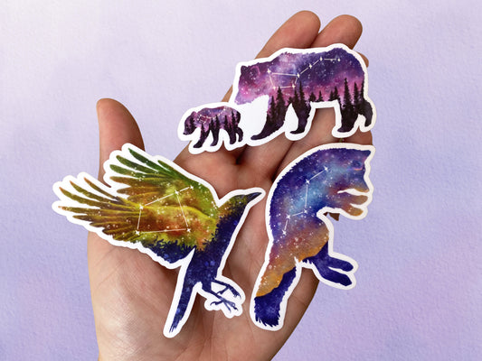 Constellation Animal Sticker Gift Pack Set | Celestial Space Animal Stickers | Cool Astronomy Fox Bear Bird Stickers - Debra Marie Art