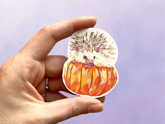 Geometric Hedgehog Pumpkin Sticker | Animal Woodland Watercolor Sticker | Cottagecore Sticker - Debra Marie Art