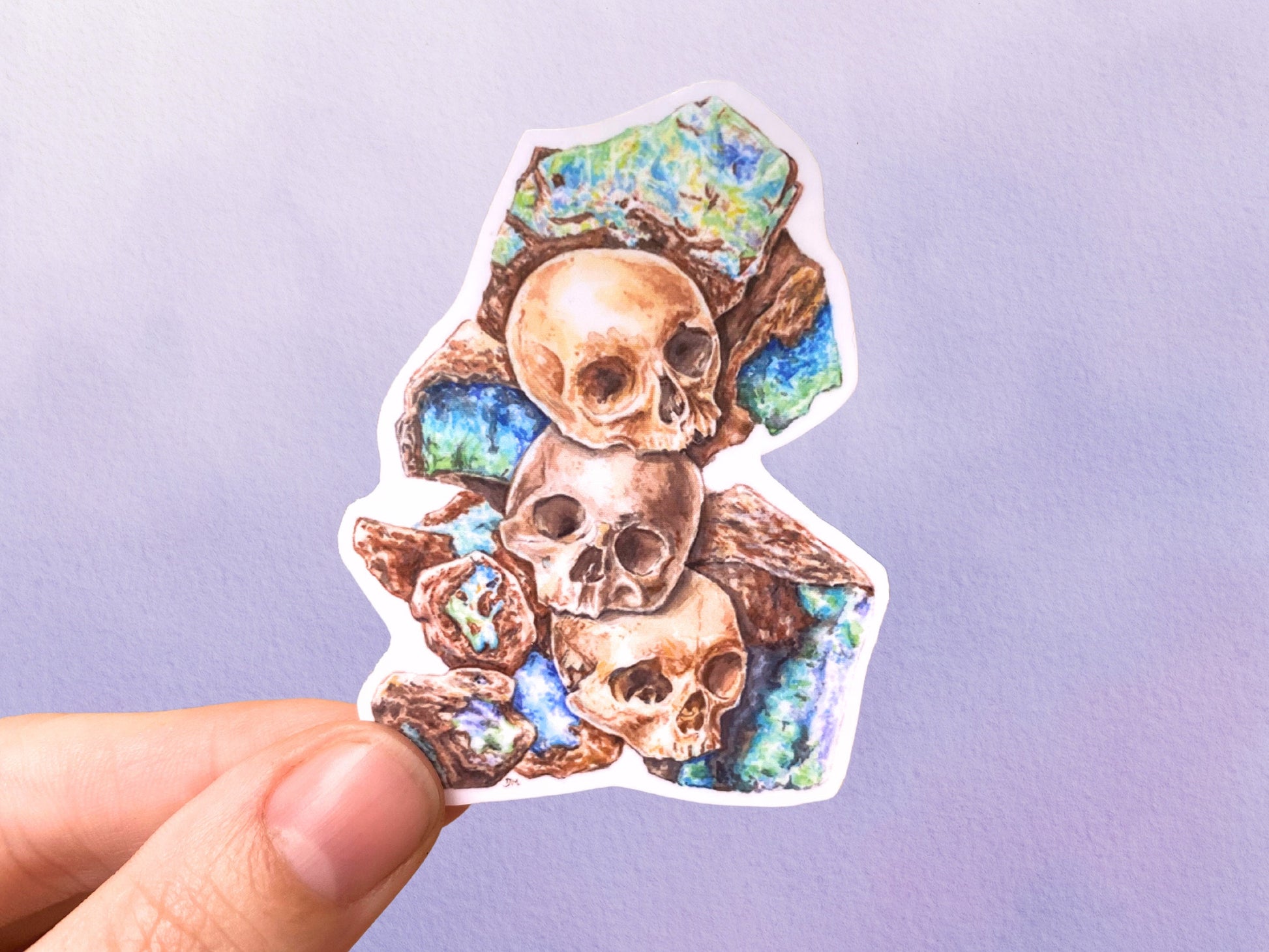 Human Skull Sticker | Opal Crystal Witchy Sticker - Debra Marie Art