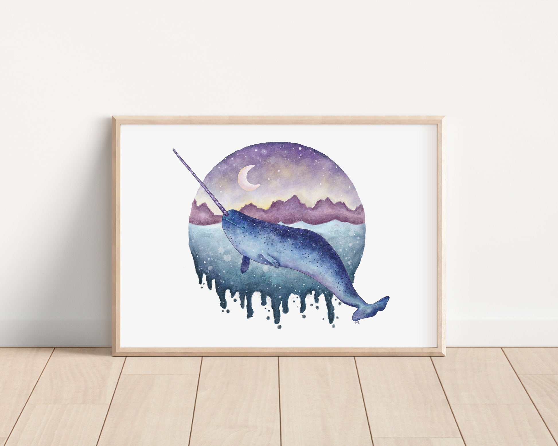 Narwhal Whale Art Print | Ocean Animal Art Room Decor | Fantasy Nautical Decor Wall - Debra Marie Art