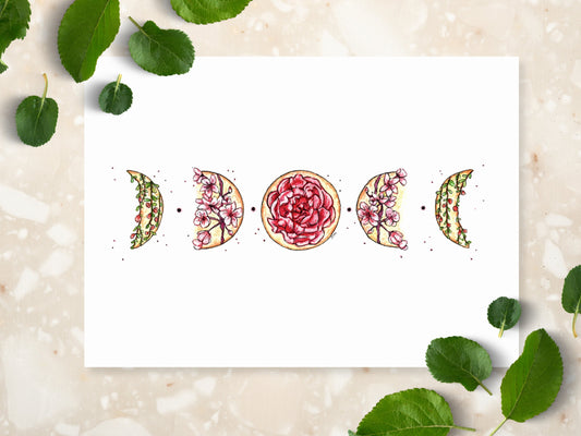 Floral Moon Lunar Phase Art Print | Witchy Magical Moon Bedroom Decor |  Watercolor Celestial Wall Decor - Debra Marie Art