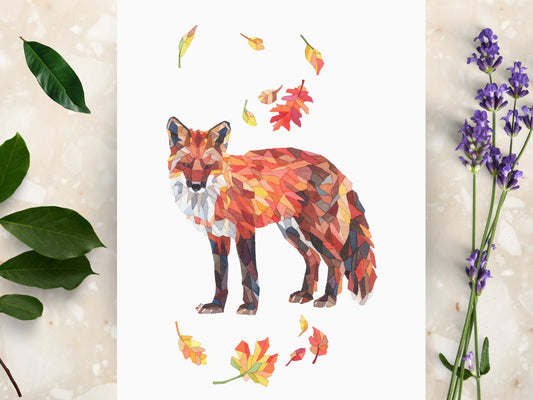 Watercolor Geometric Fall Fox Print Wildlife Art Print Gift, Abstract Animals, Woodland Animal Print, Autumn Decor - Debra Marie Art