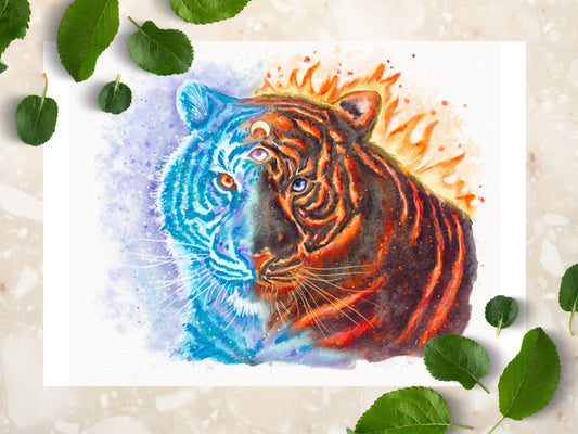 Fire Ice Tiger Art Print | Magical Animal Art Decor | Nature Colorful Decor Wall - Debra Marie Art